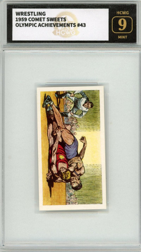 1959 Comet Sweets Olympic Achievements #43 Wrestling Graded HCWG 9 Image 1
