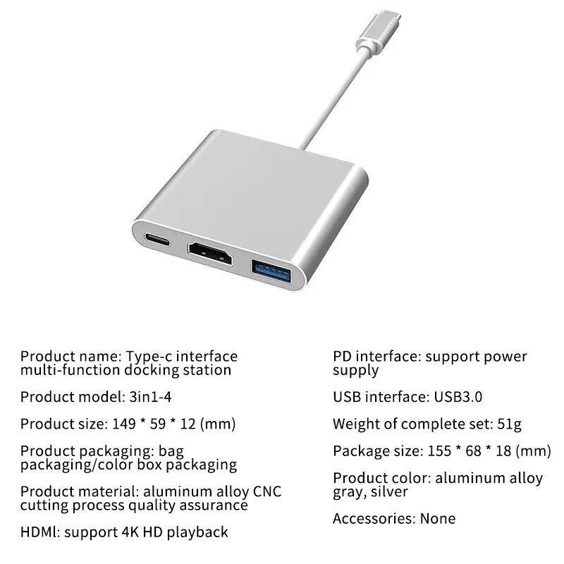 3 in 1 USB-C Multi-Function 100W Plug Play & Docking Station - PD,HDTV,USB