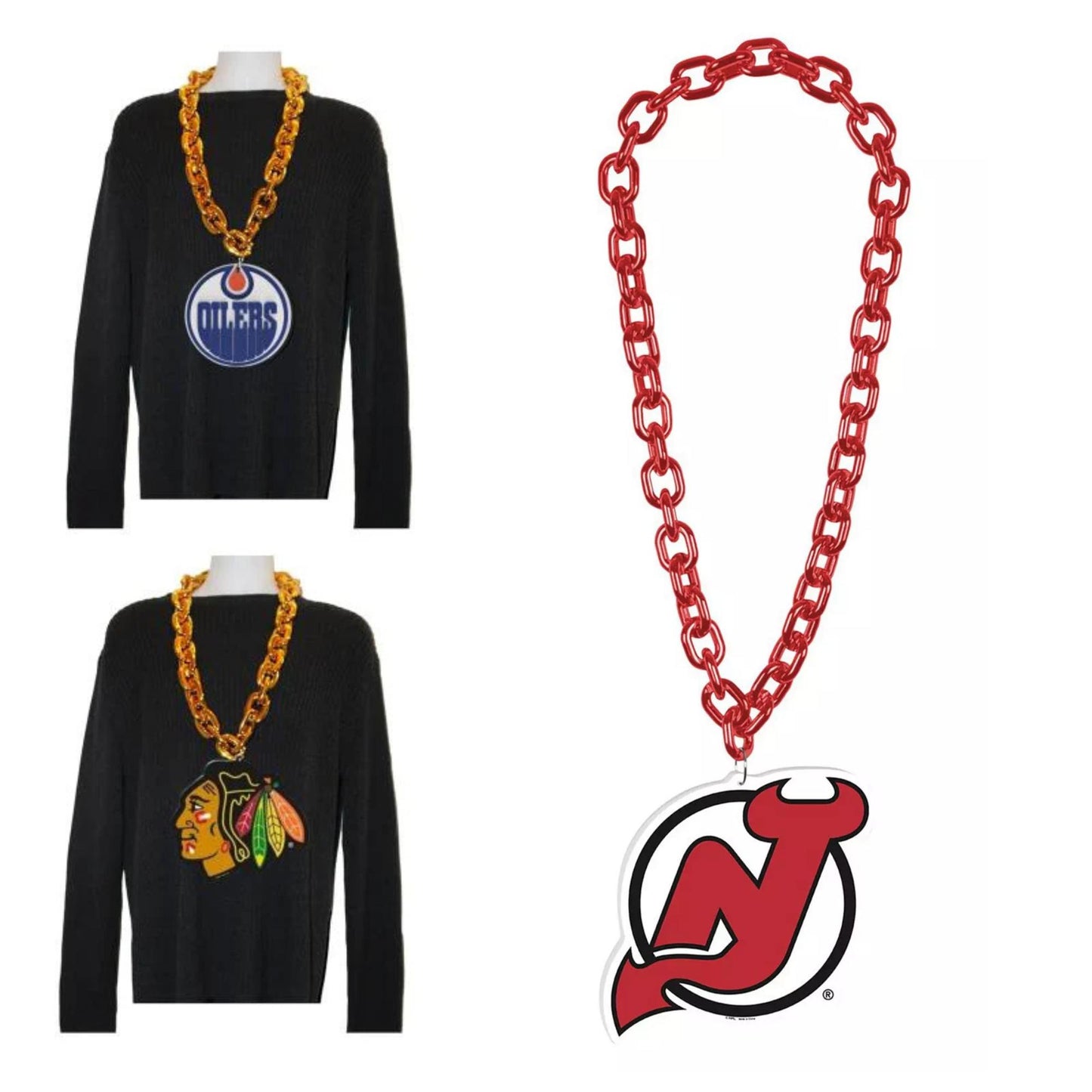 WinCraft New Jersey Devils Hockey Big Chain Necklace - 38" plastic chain with foam logo