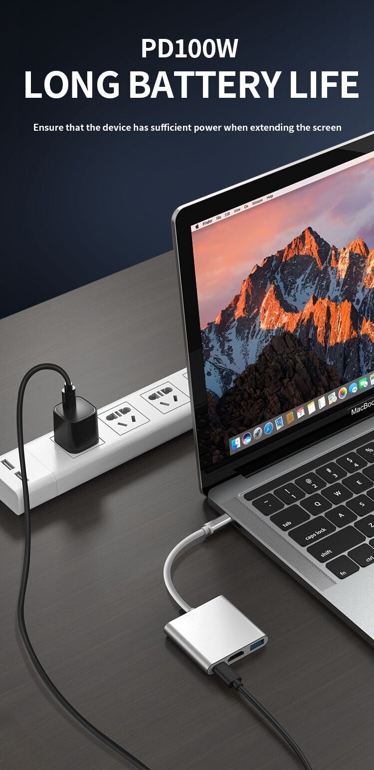 3 in 1 USB-C Multi-Function 100W Plug Play & Docking Station - PD,HDTV,USB