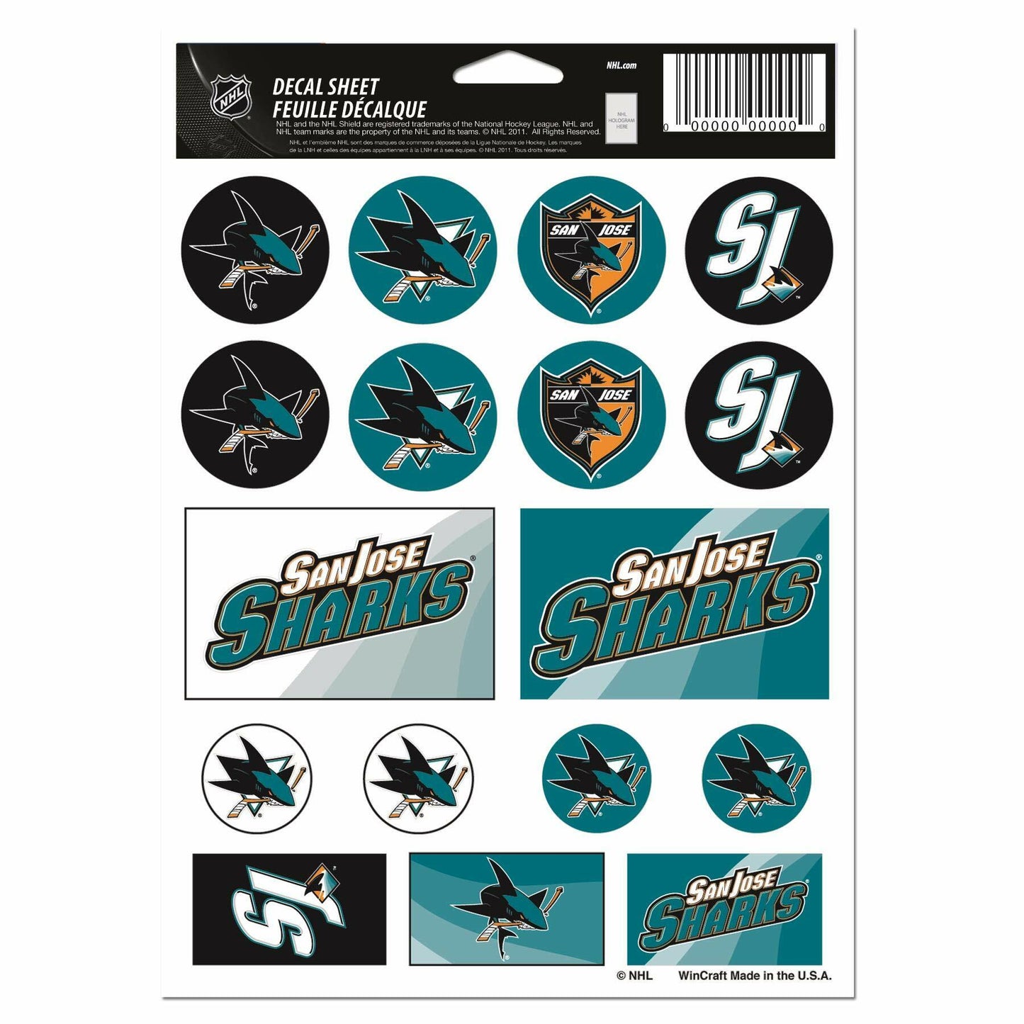 Wincraft NHL San Jose Sharks Vinyl Sticker Sheet, 5-Inchx7-Inch Hockey