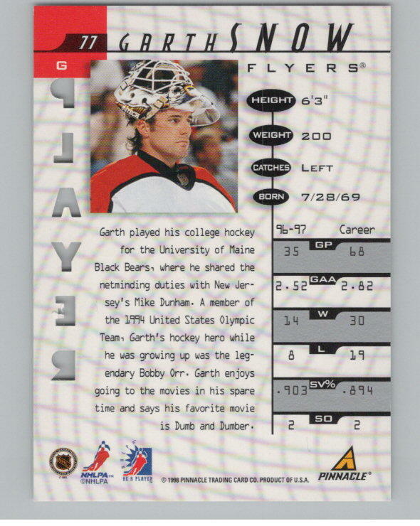 1997-98 Be A Player Garth Snow Prismatic SP Die-Cut /100 Auto V106009