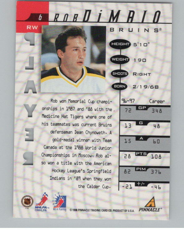 1997-98 Be A Player Rob Dimaio Prismatic SP Die-Cut /100 Auto V106001