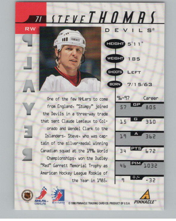 1997-98 Be A Player Steve Thomas Prismatic SP Die-Cut /100 Auto V106008