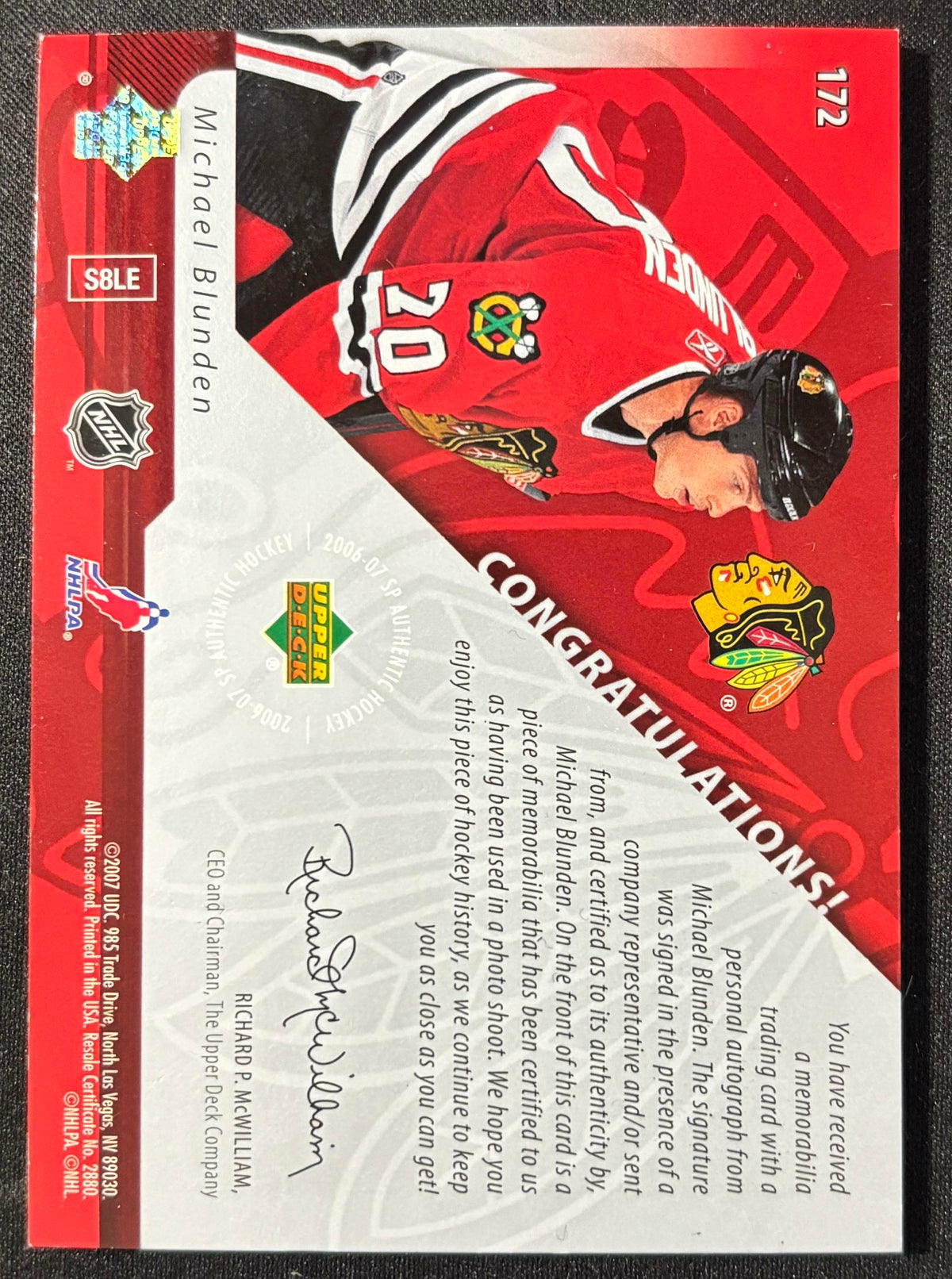 2010-11 SP Authentic Limited Michael Blunden 55/100 Auto Patch RC V106020