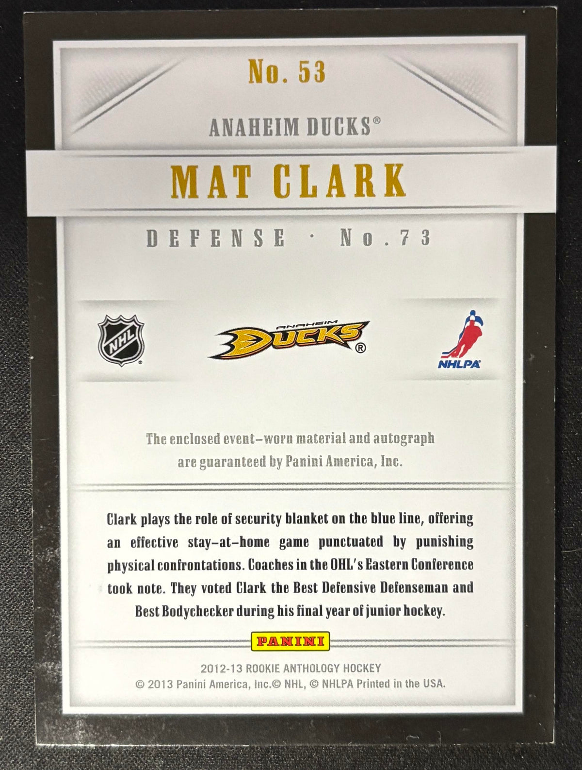 2012-13 Panini Luxury Suite Mat Clark 1/1 Autograph Patch RC V106021