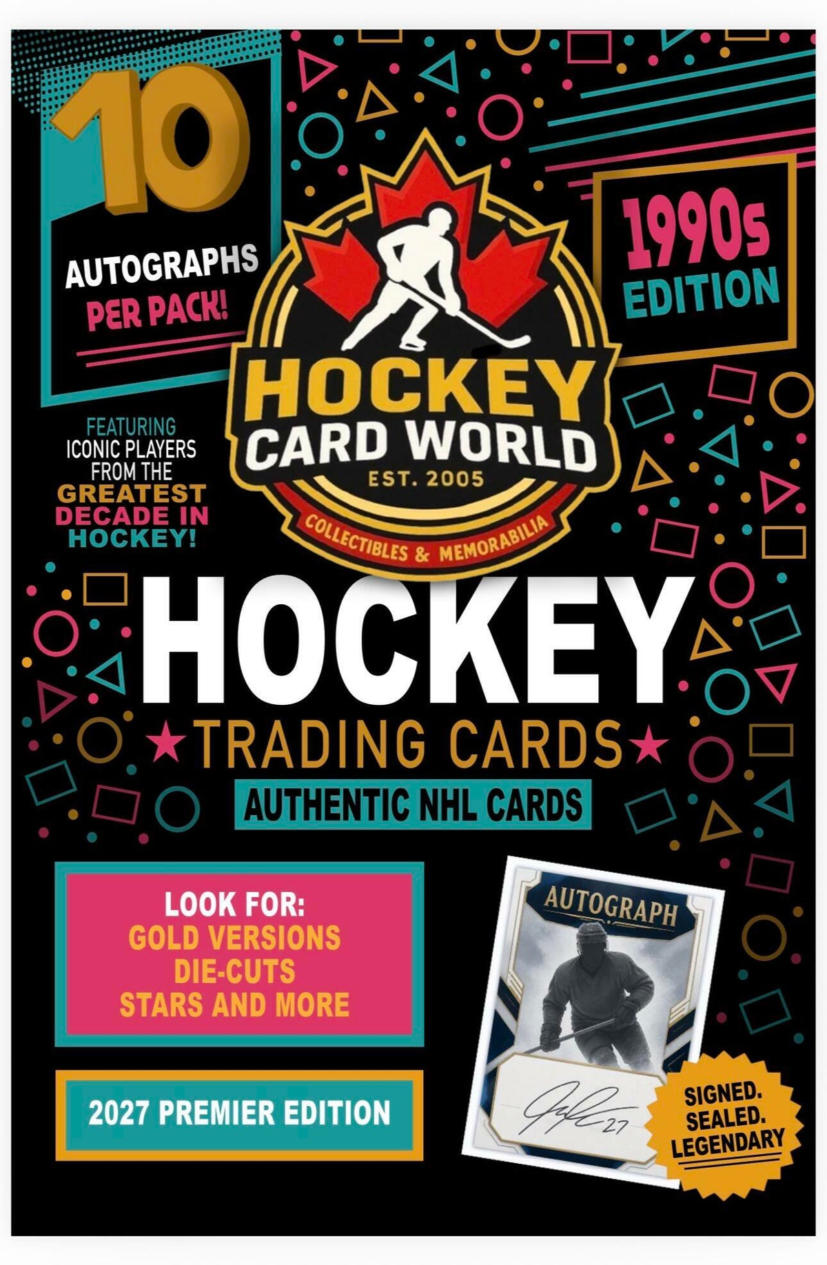 10 Autograph Cards Hockey Mystery Sealed Pack - 1990's Edition