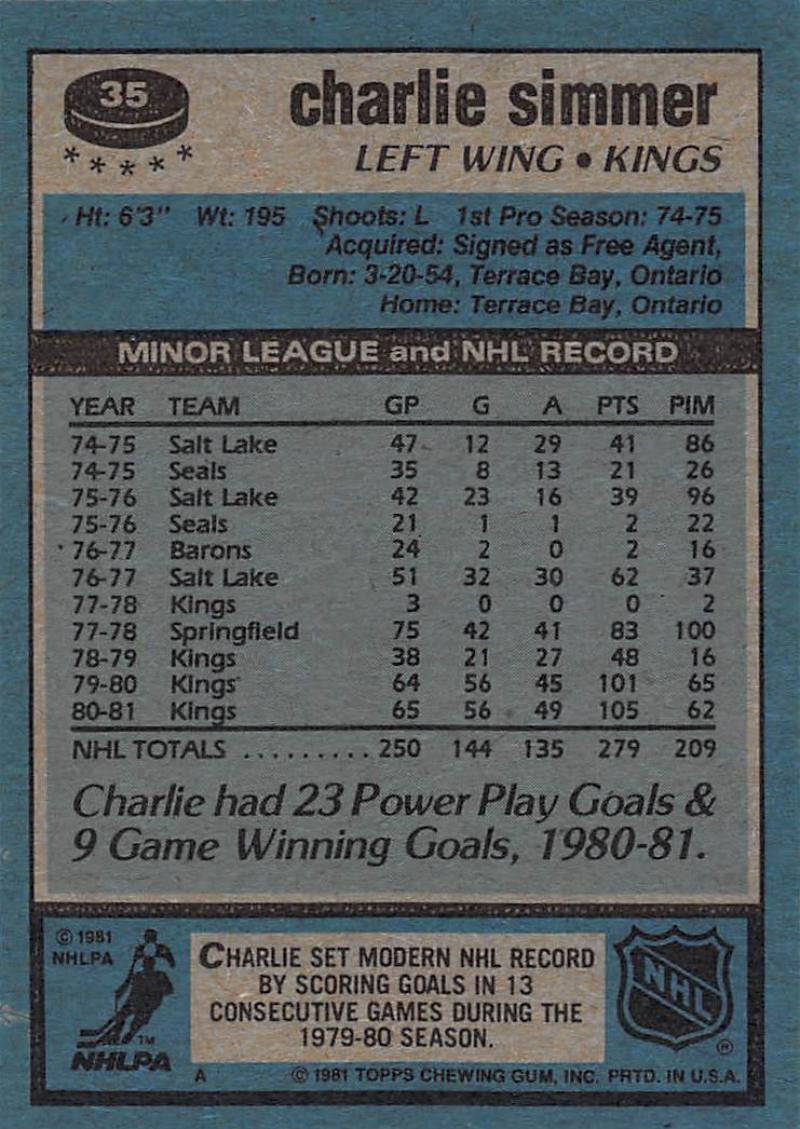 1981-82 Topps #35 Charlie Simmer NM-MT Hockey NHL Kings