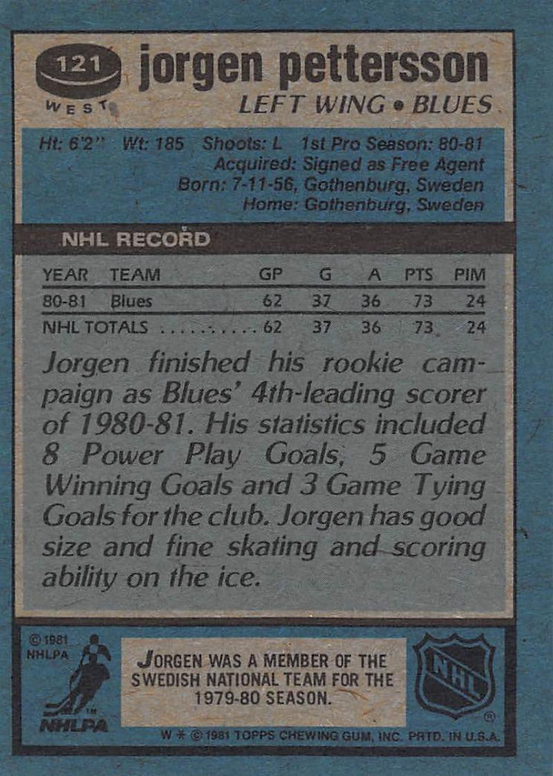 1981-82 Topps #W121 Jorgen Pettersson NM-MT Hockey NHL RC Rookie Blues