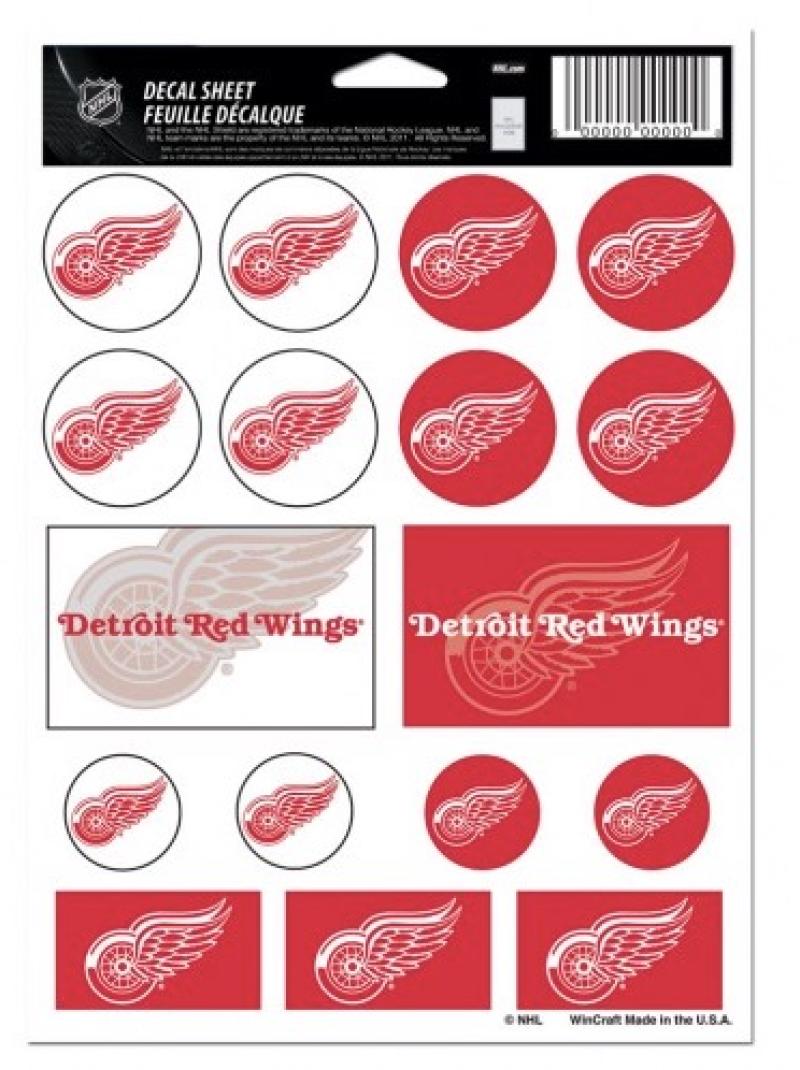 (HCW) Detroit Red Wings Vinyl Sticker Sheet 5"x7" Decals NHL Licensed Authentic Image 1