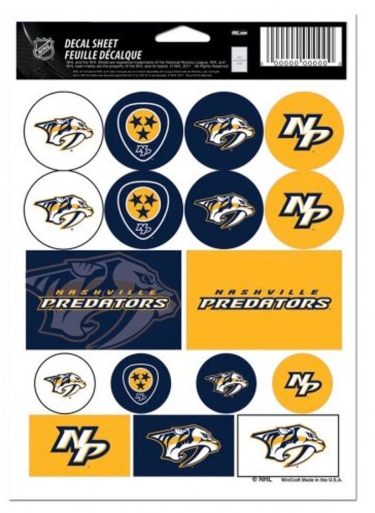(HCW) Nashville Predators Vinyl Sticker Sheet 5"x7" Decals NHL Licensed Authentic Image 1