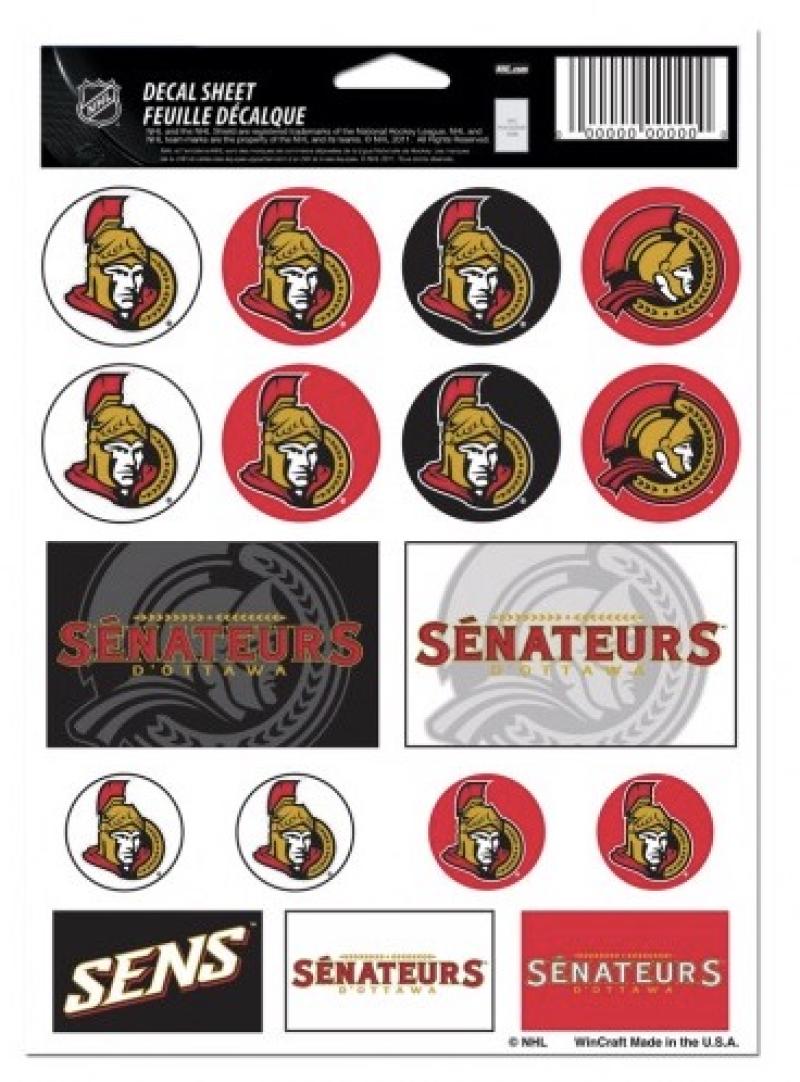 (HCW) Ottawa Senators Vinyl Sticker Sheet 5"x7" Decals NHL Licensed Authentic Image 1