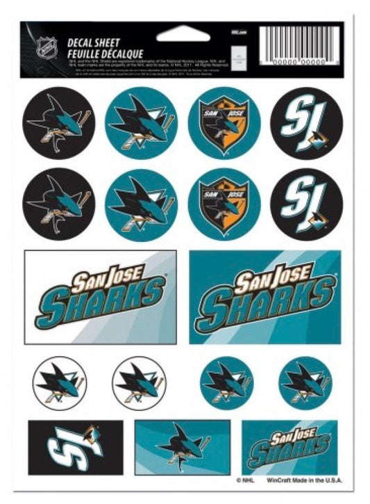 (HCW) San Jose Sharks Vinyl Sticker Sheet 5"x7" Decals NHL Licensed Authentic Image 1