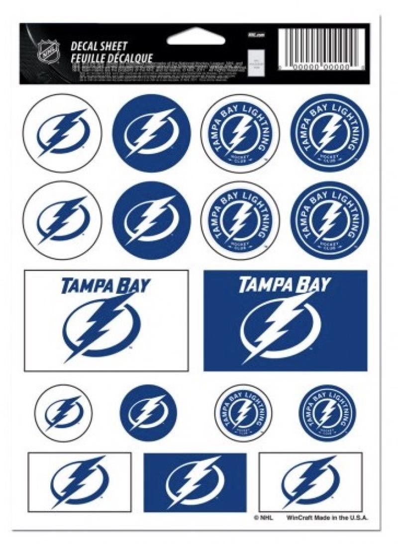 (HCW) Tampa Bay Lightning Vinyl Sticker Sheet 5"x7" Decals NHL Licensed Authentic Image 1