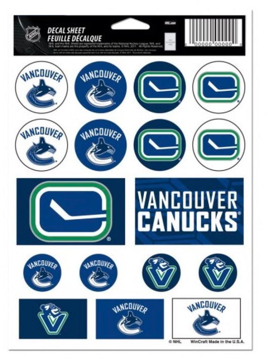 (HCW) Vancouver Canucks Vinyl Sticker Sheet 5"x7" Decals NHL Licensed Authentic Image 1