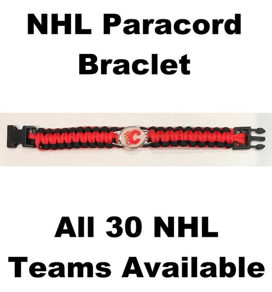 (HCW) Calgary Flames NHL Hockey Logo Paracord 8" Bracelet - New in Package Image 1