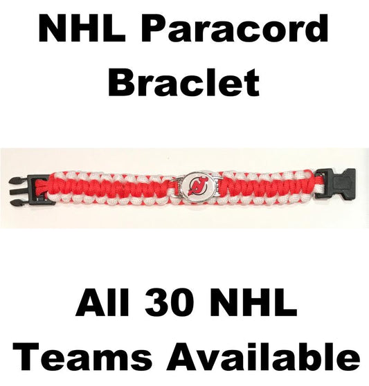 (HCW) New Jersey Devils NHL Hockey Logo Paracord 8" Bracelet - New in Package Image 1