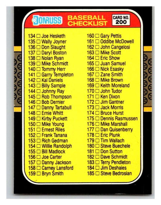 1987 Donruss #200 Checklist 134-239 MLB Mint Baseball