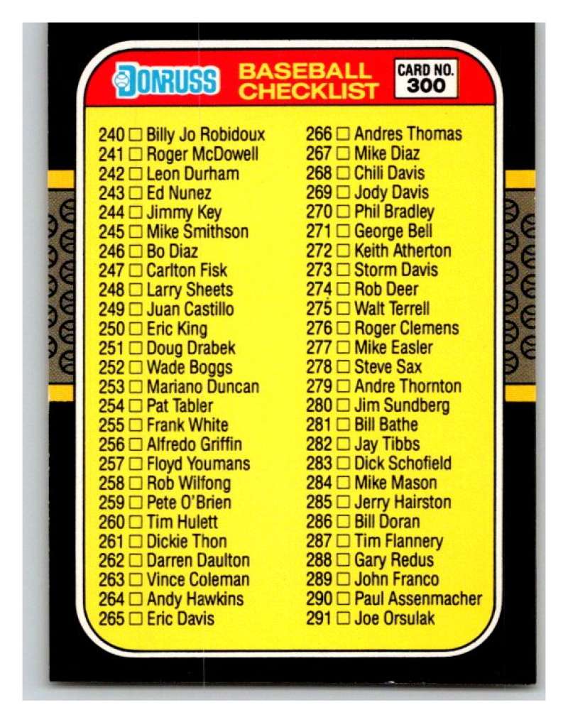 1987 Donruss #300 Checklist 240-345 MLB Mint Baseball Image 1