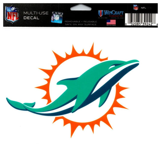 (HCW) Miami Dolphins Multi-Use Coloured Decal Sticker 5"x6" NFL Football Image 1