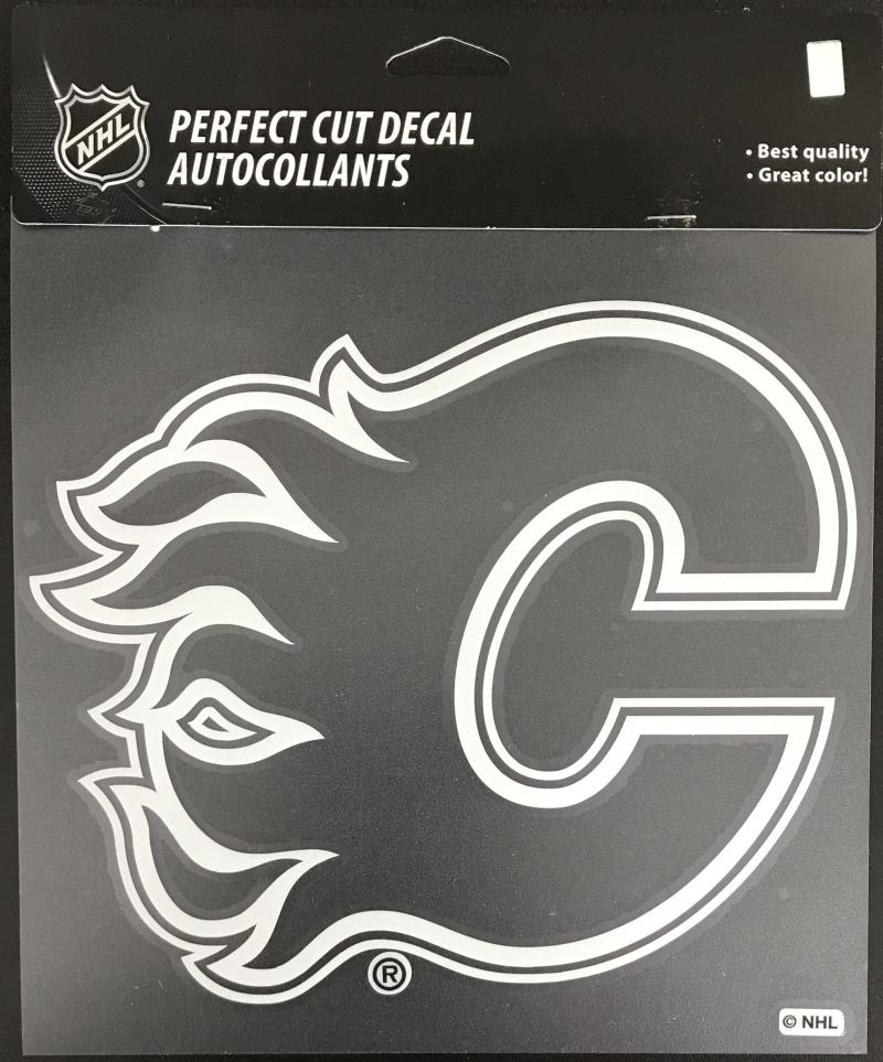 (HCW) Calgary Flames Perfect Cut White 8x8 Large Licensed Decal Sticker Image 1