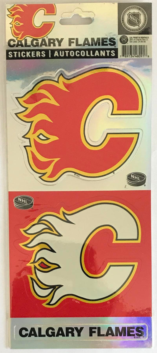 (HCW) Calgary Flames 4"x8" NHL Hockey Logo Sticker Sheet Image 1