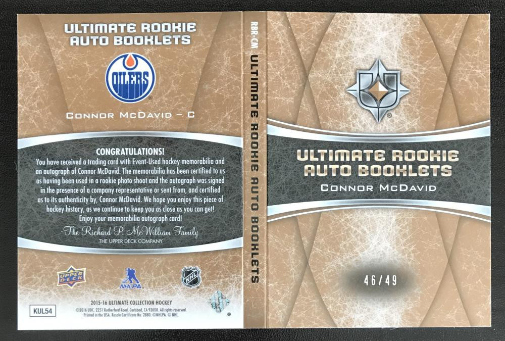 (HCW) 2015-16 UD Ultimate Collection Connor McDavid 46/49 Rookie Auto Booklet