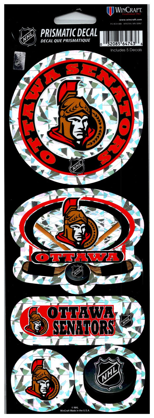 (HCW) Ottawa Senators Prismatic 4"x11" Shiny Decals Sticker Sheet Image 1