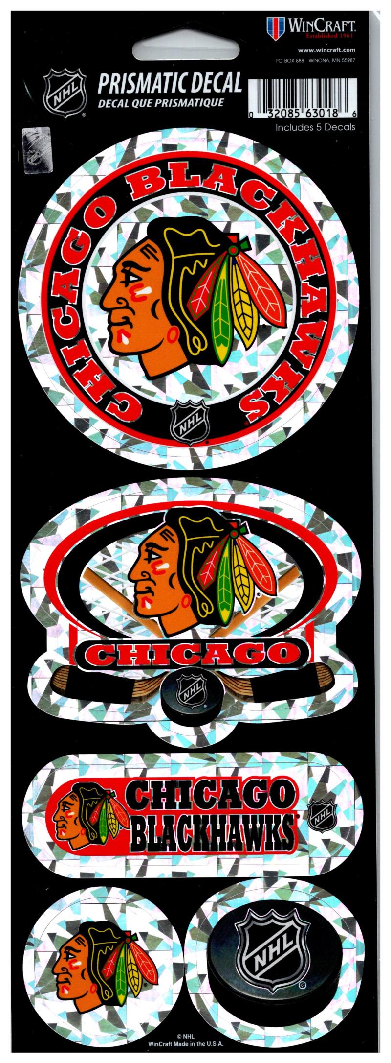 (HCW) Chicago Blackhawks Prismatic 4"x11" Shiny Decals Sticker Sheet Image 1