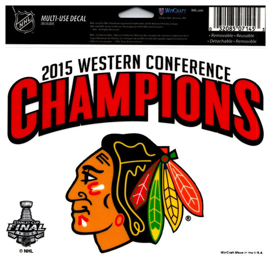 (HCW) Chicago Blackhawks Champs Multi-Use Coloured Decal Sticker 5"x6" NHL Licensed Image 1