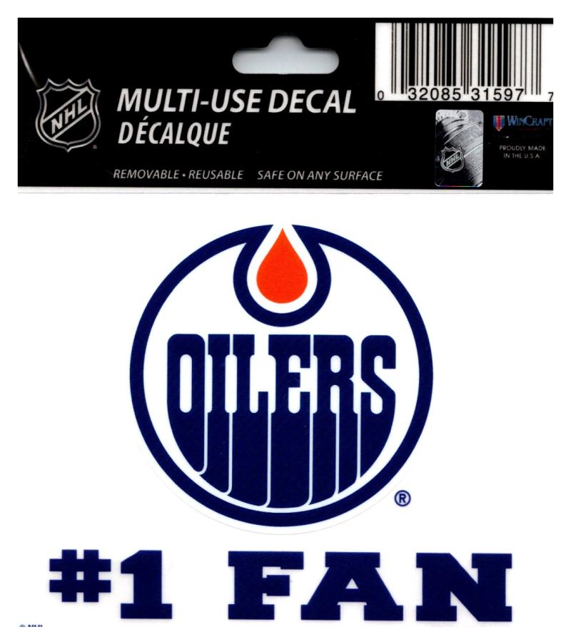 (HCW) Edmonton Oilers #1 Fan Coloured Decal Sticker 3"x4" NHL Licensed Image 1