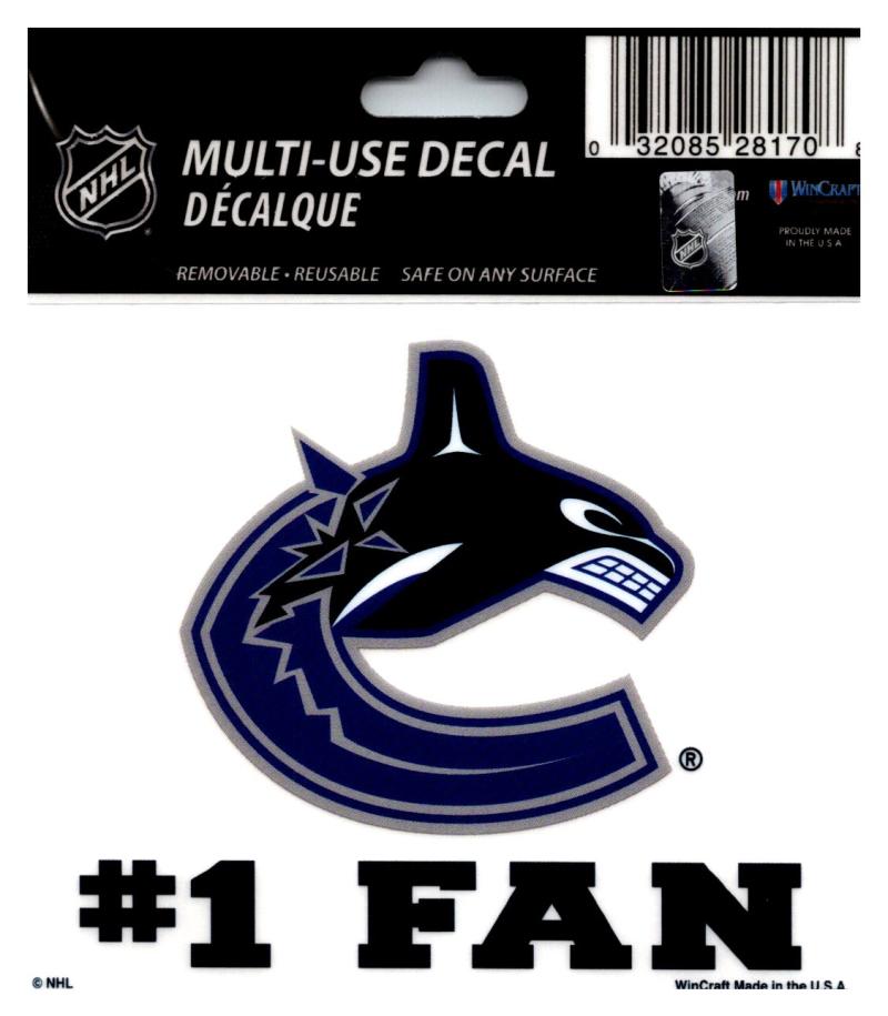(HCW) Vancouver Canucks #1 Fan Coloured Decal Sticker 3"x4" NHL Licensed Image 1