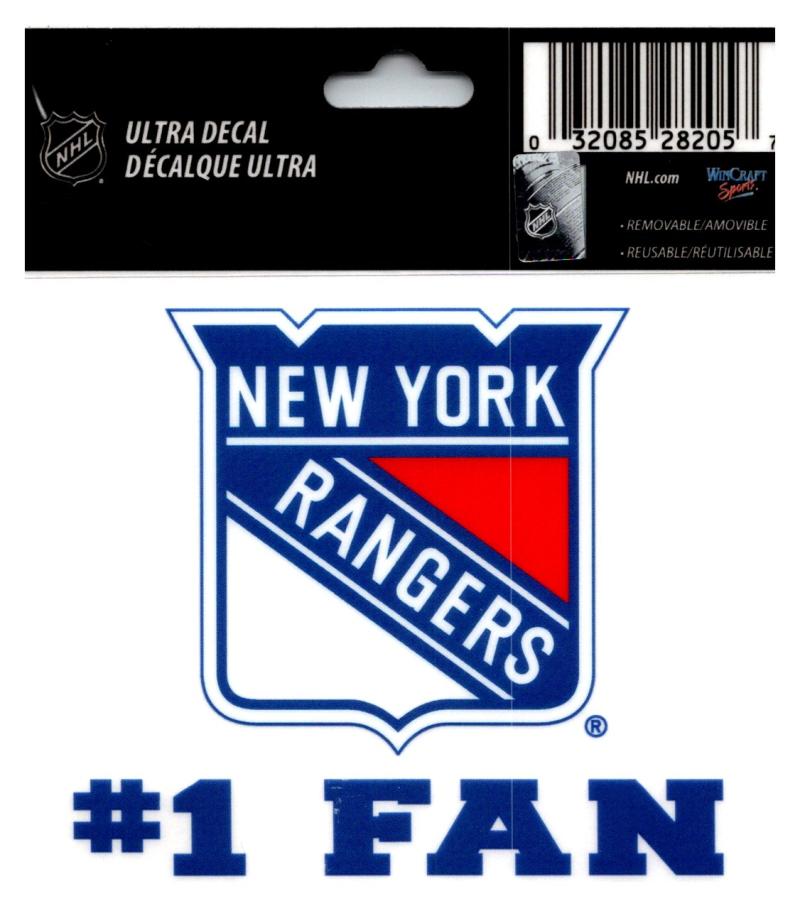 (HCW) New York Rangers #1 Fan Coloured Decal Sticker 3"x4" NHL Licensed Image 1