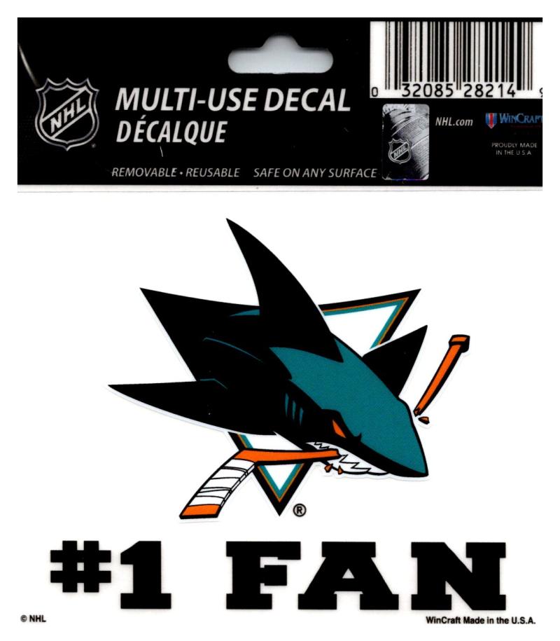 (HCW) San Jose Sharks #1 Fan Coloured Decal Sticker 3"x4" NHL Licensed Image 1