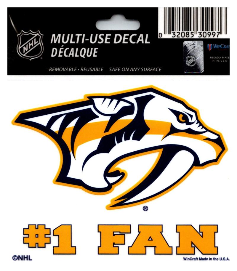 (HCW) Nashville Predators #1 Fan Coloured Decal Sticker 3"x4" NHL Licensed Image 1
