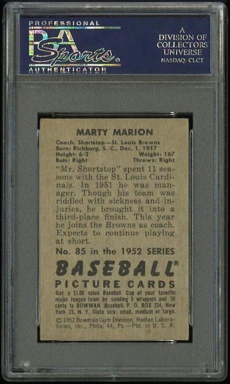 1952 Bowman #85 MARTY MARION PSA 5 Baseball Card MLB