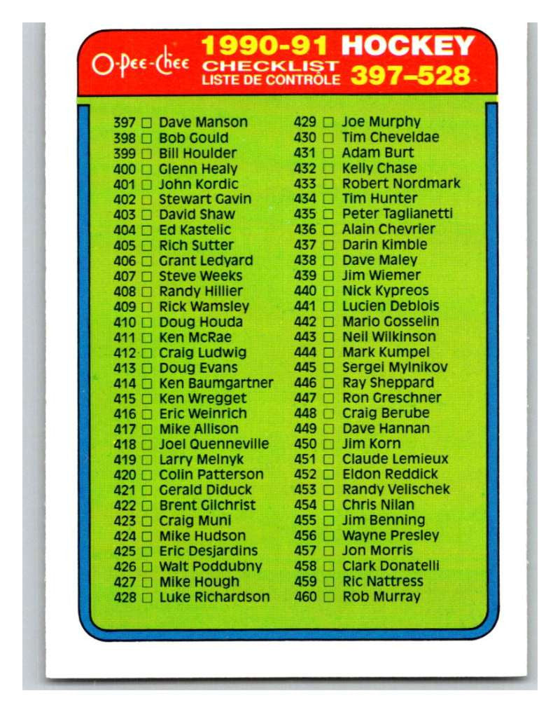 1990-91 O-Pee-Chee #462 Checklist 397-528 Mint
