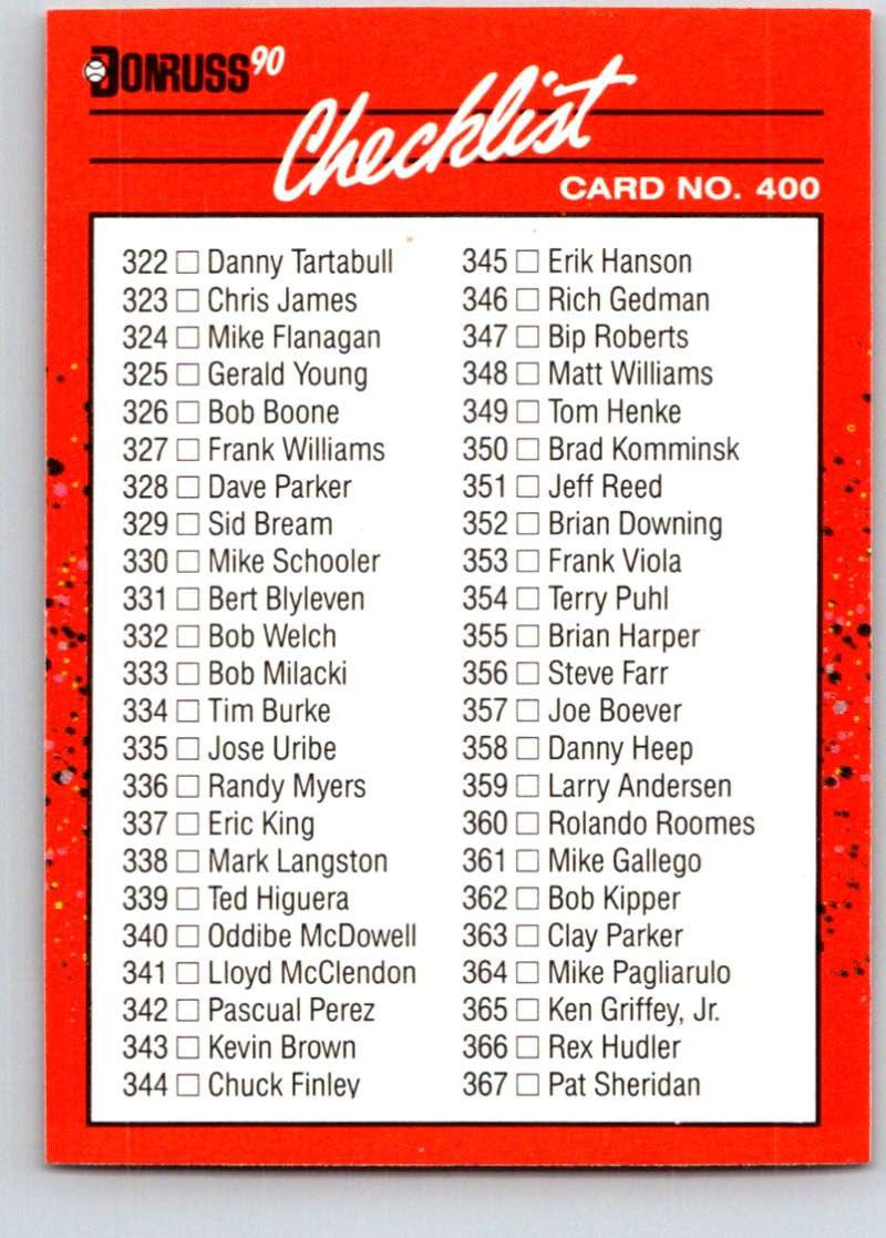 1990 Donruss #400 Checklist 334-435 Mint