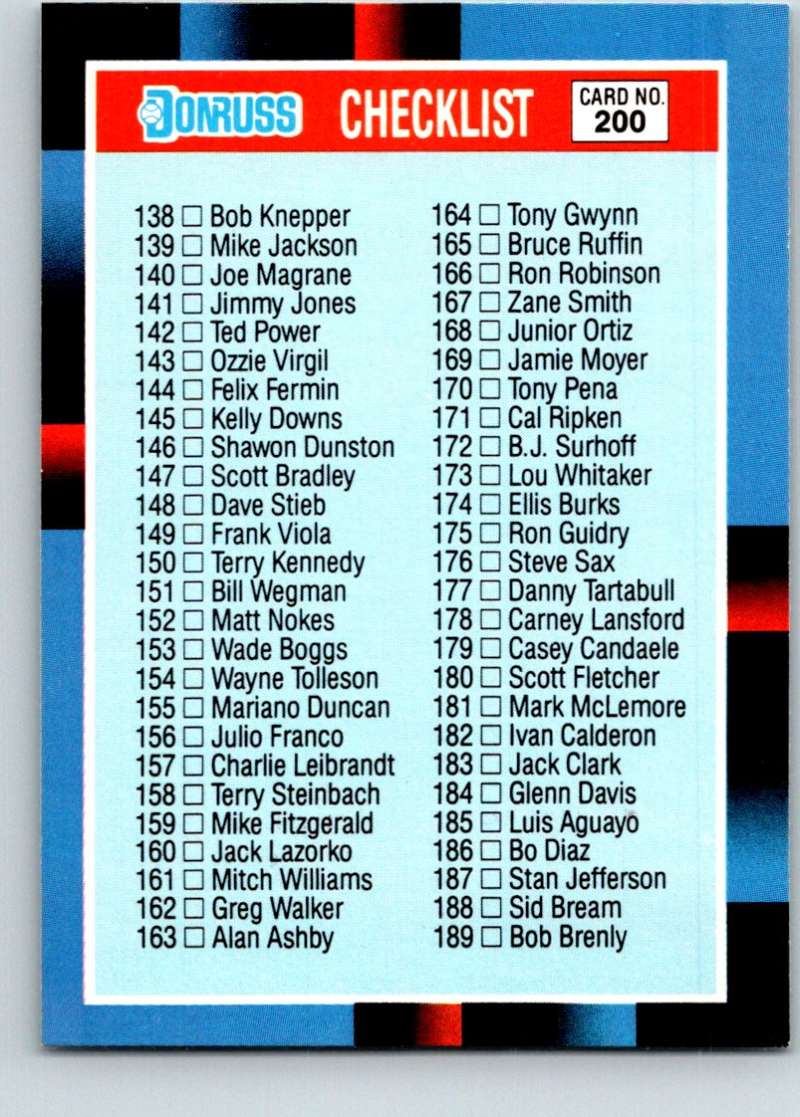 1988 Donruss #200 Checklist 138-247 Mint  Image 1