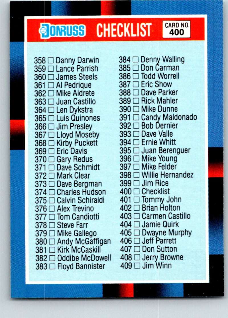 1988 Donruss #400 Checklist 358-467 Mint  Image 1
