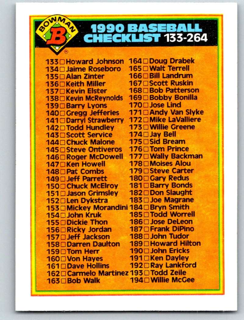 1990 Bowman #526 Checklist 133-264 Mint  Image 1