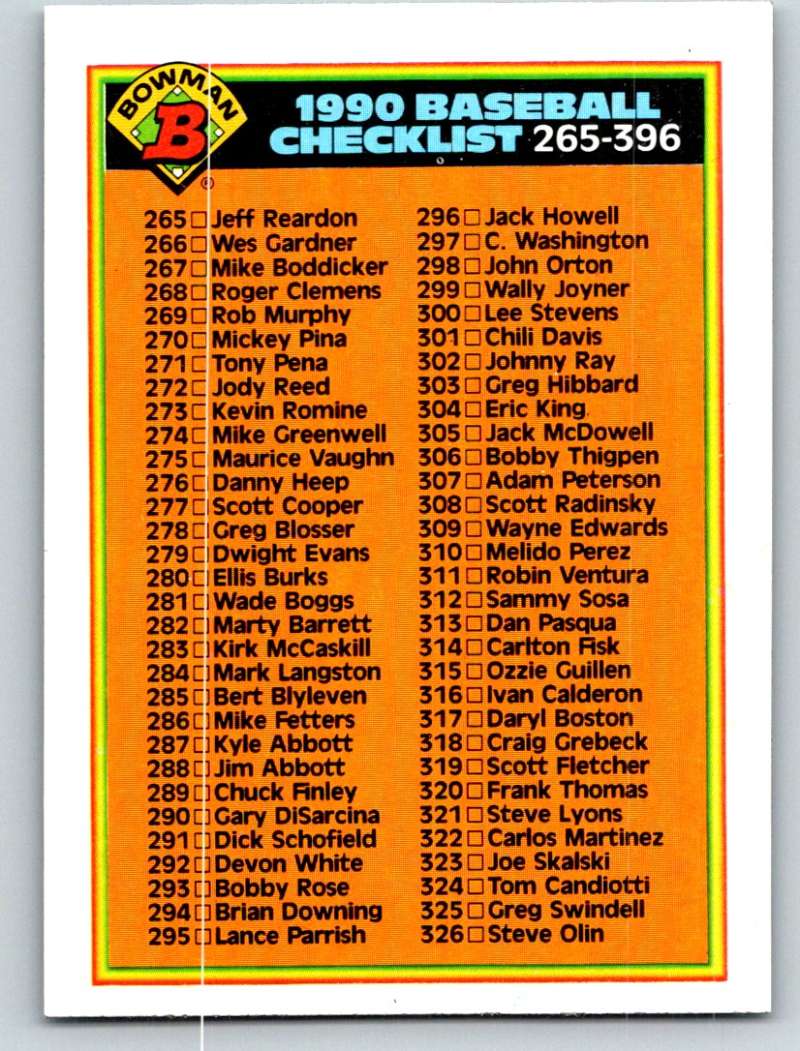 1990 Bowman #527 Checklist 265-396 Mint  Image 1