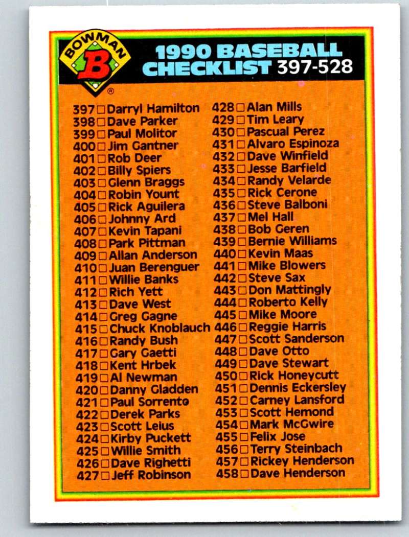 1990 Bowman #528 Checklist 397-528 Mint  Image 1