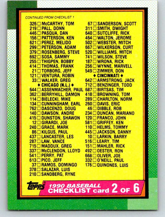 1990 Topps #262 Checklist Mint