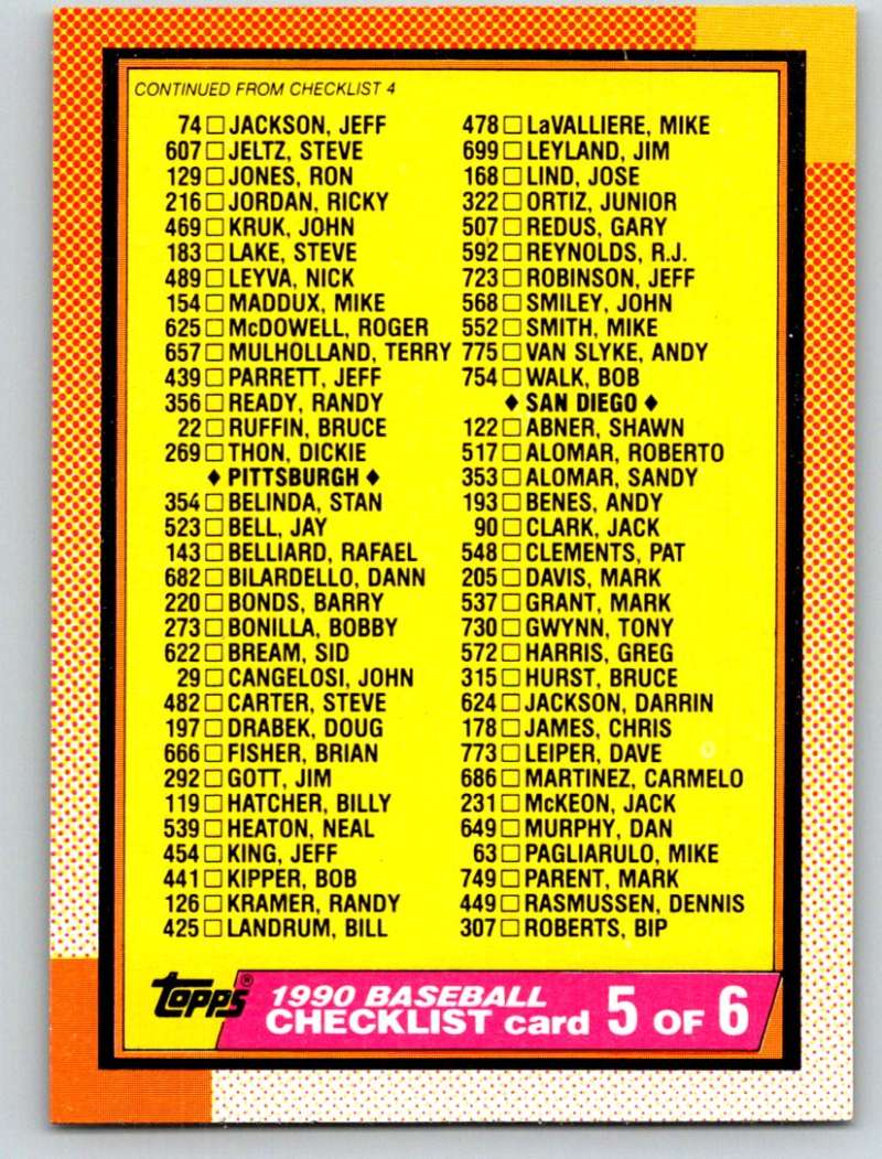 1990 Topps #646 Checklist Mint  Image 1