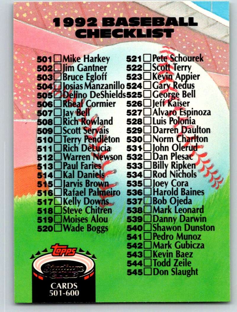 1992 Stadium Club #590 Checklist 501-600 Mint  Image 1