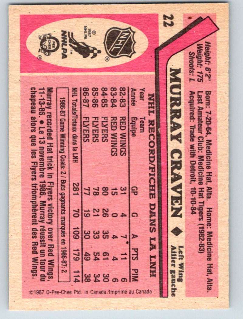 1987-88 O-Pee-Chee #22 Murray Craven Flyers Mint Image 2