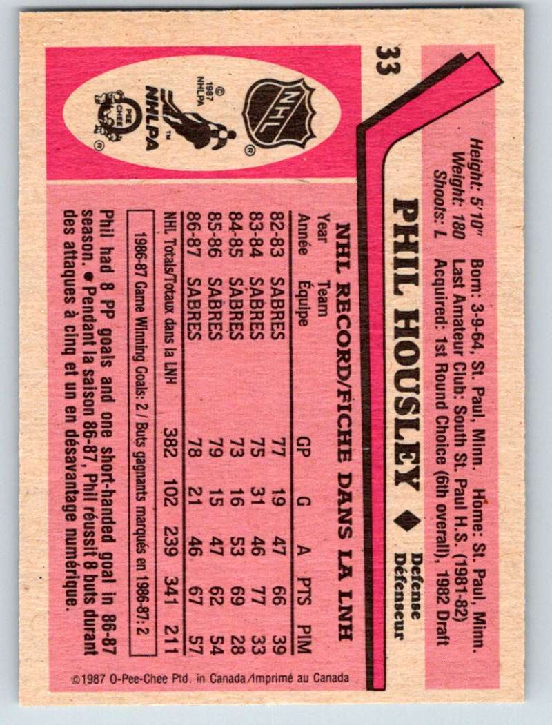 1987-88 O-Pee-Chee #33 Phil Housley Sabres Mint Image 2