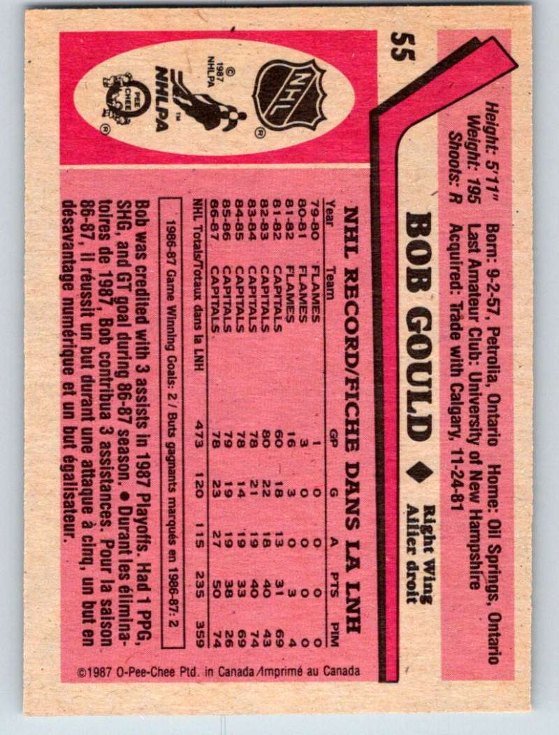 1987-88 O-Pee-Chee #55 Bob Gould Capitals Mint Image 2