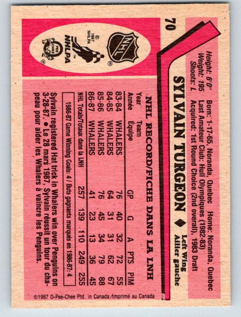 1987-88 O-Pee-Chee #70 Sylvain Turgeon Whalers Mint Image 2